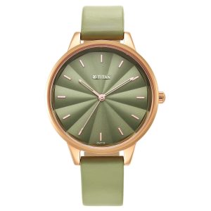 Titan 2648WL06 – Green Dial Analog Watch with Leather Strap for Women