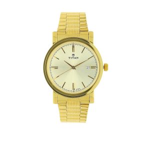 Titan Quartz Men’s Watch 1712YM03 Champagne Dial Golden Stainless Steel Strap